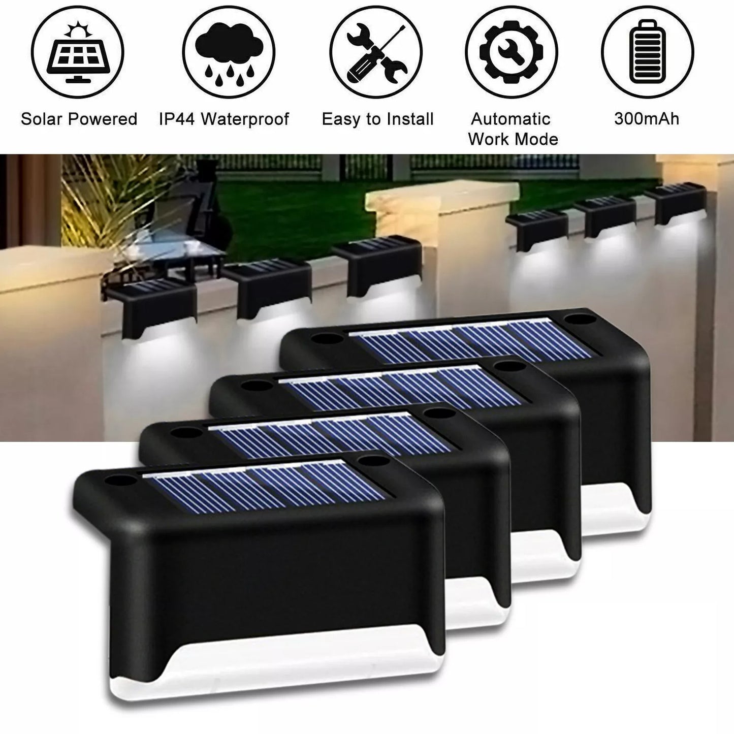 4 Solar LED Bright Deck Lights Outdoor Garden Patio Railing Decks